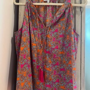 Orange Tie Front Blouse with V-Neck